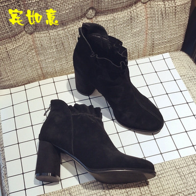 潮流之選 韓版秋新款全磨砂短靴，百搭粗跟及裸靴引領時尚